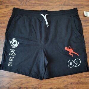 Hot Topic NARUTO Uzumaki Symbol 09 Black Men's Volley Shorts sz XL NWT Anime